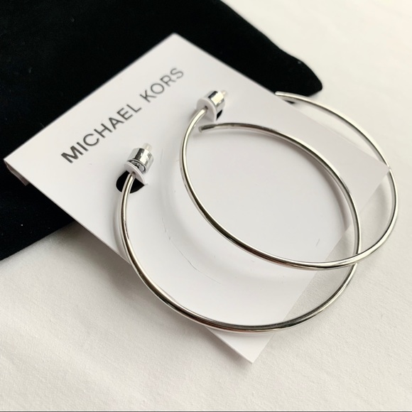 NWT authentic MK Silver tone large hoop earrings - Picture 3 of 4